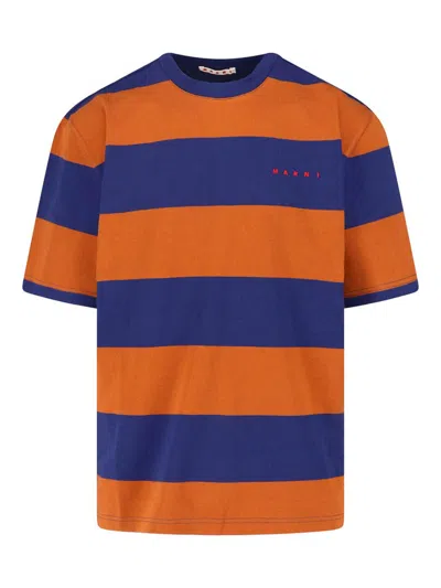 Marni Crew Neck Striped Short Sleeve T Shirt In Multi
