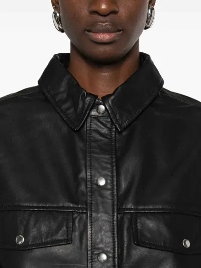 Iro Leather Shirt Cabana Style Buttoned Cuffs In Black