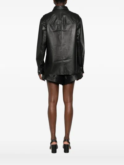 Iro Leather Shirt Cabana Style Buttoned Cuffs In Black