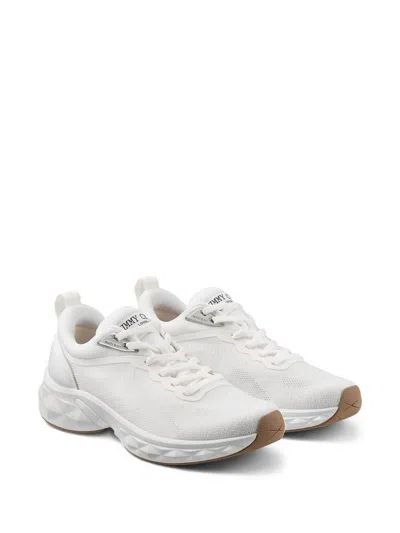 Jimmy Choo Diamond Run Leather Mesh Sneakers Pull Tab In White