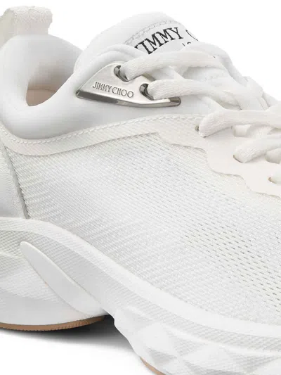 Jimmy Choo Diamond Run Leather Mesh Sneakers Pull Tab In White