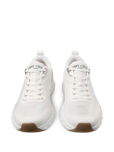Jimmy Choo Diamond Run Leather Mesh Sneakers Pull Tab In White