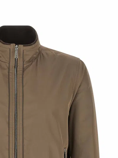 Moorer Polyester Manetti Jacket High Collar Design In Brown