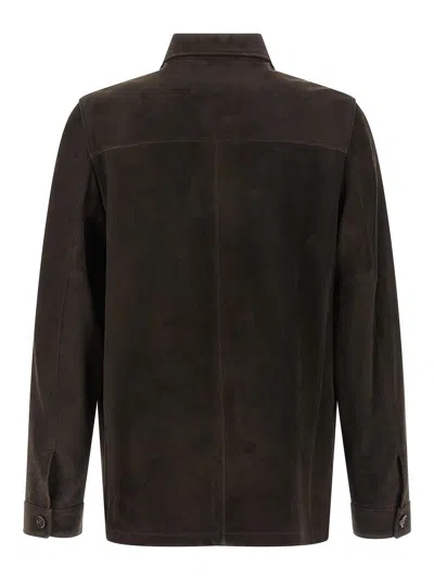 Moorer Brown Solid Shirt Collar Jacket In Brown