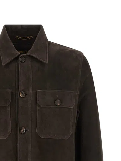 Moorer Brown Solid Shirt Collar Jacket In Brown