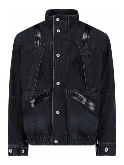Sacai High Collar Jacket Adjustable Drawstring Front Pockets In Black