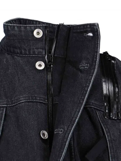 Sacai High Collar Jacket Adjustable Drawstring Front Pockets In Black