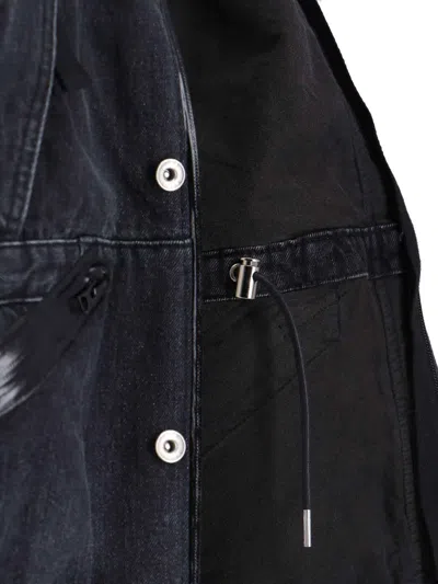 Sacai High Collar Jacket Adjustable Drawstring Front Pockets In Black