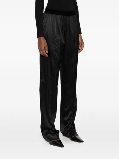 Tom Ford Stretch Silk Satin Pj Pants Trousers Black In Black