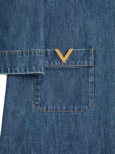 Valentino Vlogo Signature Mini Dress With V-neck And Pockets In Blue
