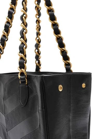 Valentino Garavani  Garavani Laseine Shopping Bag In Nappa Leather With A Chevron Pattern W In Black
