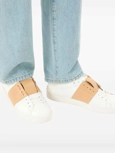 Valentino Garavani Open Sneakers In Leather With Contrast Colored Stripe And Stud Detail In Nude