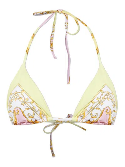 Versace Barocco Triangle Bikini Top Adjustable Straps In Yellow