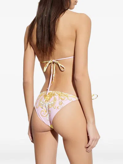 Versace Barocco Triangle Bikini Top Adjustable Straps In Pink