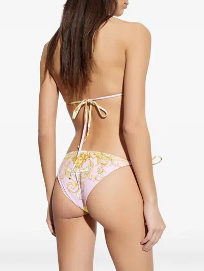 Versace Barocco Triangle Bikini Top Adjustable Straps In Yellow