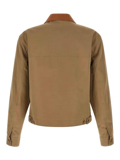Versace Beige Jacket With Leather Collar And Metallic Medusa Head Detail In Cotton Canvas Man In Brown