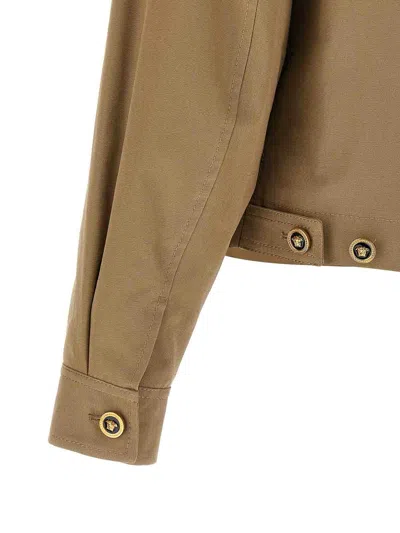 Versace Beige Jacket With Leather Collar And Metallic Medusa Head Detail In Cotton Canvas Man In Brown