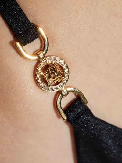 Versace Halter Bikini Briefs High Cut Hardware In Black