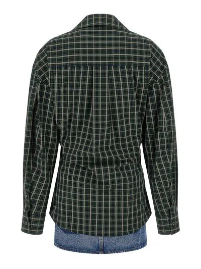 Alexander Wang Long Sleeve Check & Denim Wrap Dress In Green