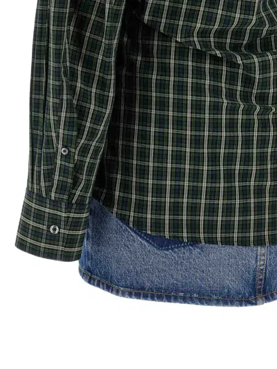 Alexander Wang Long Sleeve Check & Denim Wrap Dress In Green