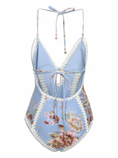 Zimmermann Triangle Bikini Top With Scalloped Trim And Detachable Straps In Blue