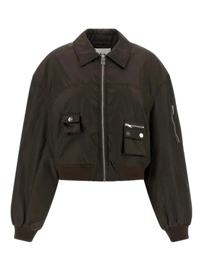 Ganni Technical Fabric Bomber Jacket In Brown