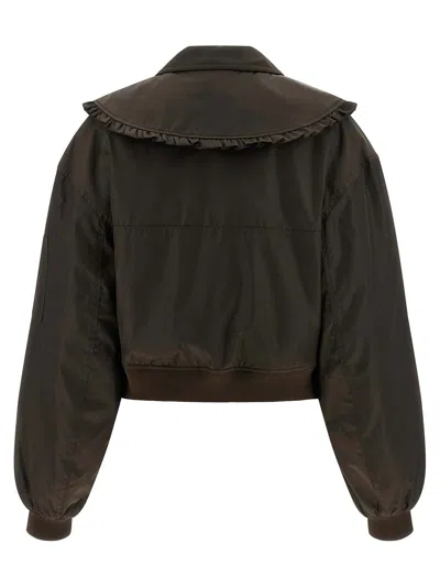 Ganni Technical Fabric Bomber Jacket In Brown