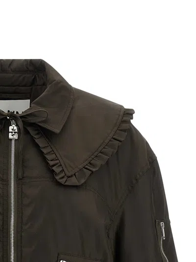 Ganni Technical Fabric Bomber Jacket In Brown