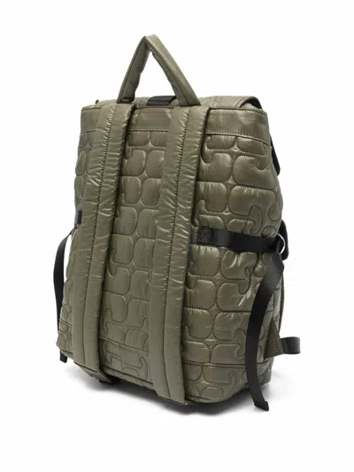 Ganni Nylon Backpack Quilt Pattern Top Handle In Green