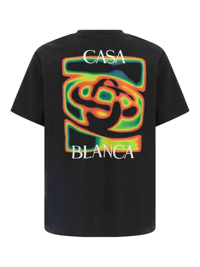 Casablanca Black Crewneck T-shirt With Logo Detail On The Front And Maxi Logo On The Rear In Cotton Man