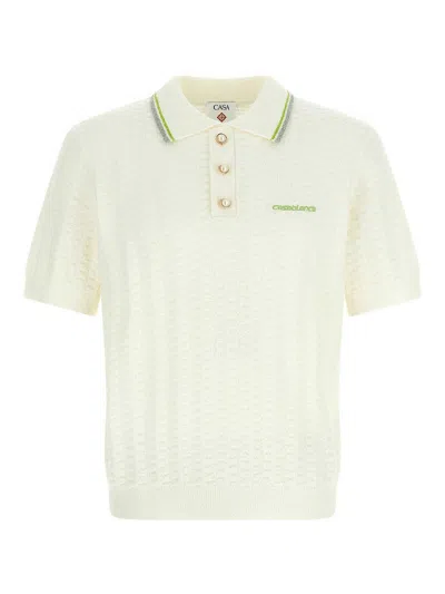Casablanca Tennis Boucle Polo Shirt In White