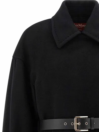 Max Mara Studio Pausa Double-breasted Virgin Wool Jacket With Waist Belt In Black