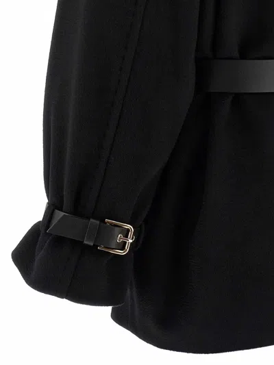 Max Mara Studio Pausa Double-breasted Virgin Wool Jacket With Waist Belt In Black
