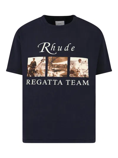 Rhude Classic Black T-shirt With Crew Neckline And Timeless Appeal In Blue