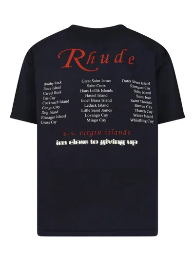 Rhude Classic Black T-shirt With Crew Neckline And Timeless Appeal In Blue