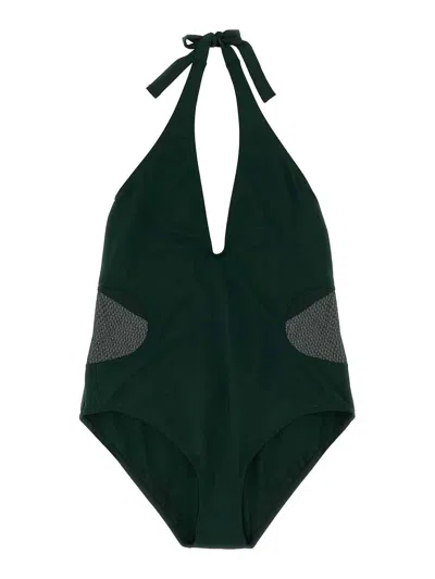 Eres Couture Bow-detailed Halterneck Swimsuit In Green