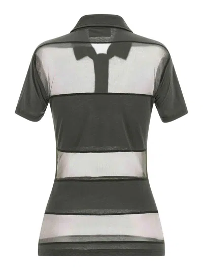 Coperni Striped Sheer Polo Shirt Short Sleeves In Green
