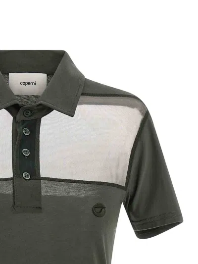 Coperni Striped Sheer Polo Shirt Short Sleeves In Green