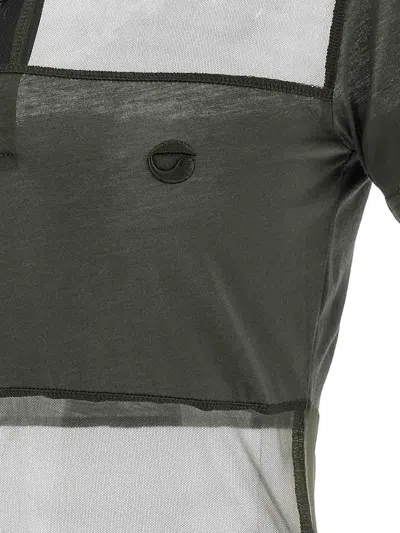 Coperni Striped Sheer Polo Shirt Short Sleeves In Green