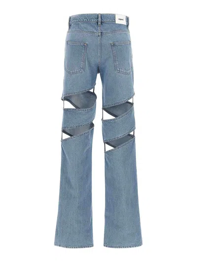 Coperni Light Blue Jeans With Cut-out Spiral Design And Logo Patch On The Rear In Denim Woman In Blue