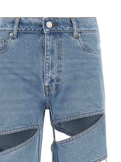 Coperni Light Blue Jeans With Cut-out Spiral Design And Logo Patch On The Rear In Denim Woman In Blue