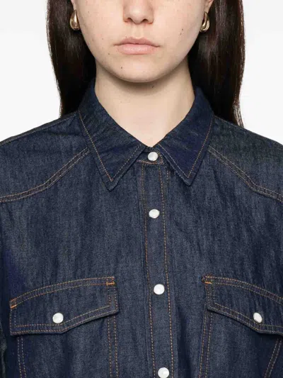 Khaite Neutrals Grenon Cropped Denim Cotton Shirt In Blue