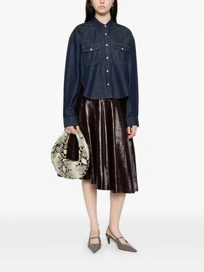 Khaite Neutrals Grenon Cropped Denim Cotton Shirt In Blue