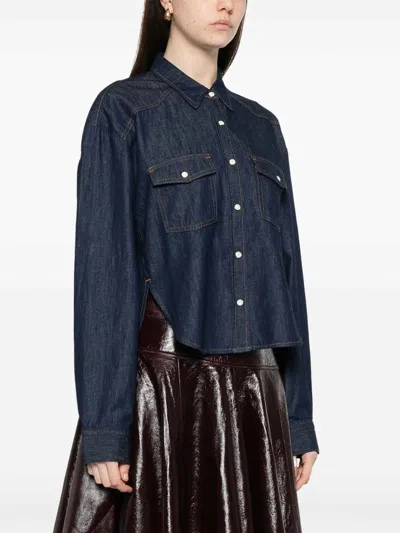 Khaite Neutrals Grenon Cropped Denim Cotton Shirt In Blue