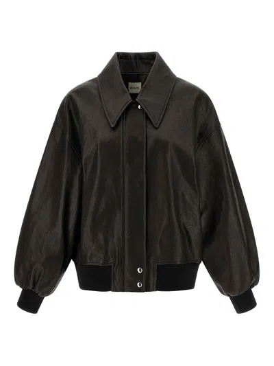 Khaite Womens Dark Brown Shelman Pointed-collar Leather Jacket Xs In Black