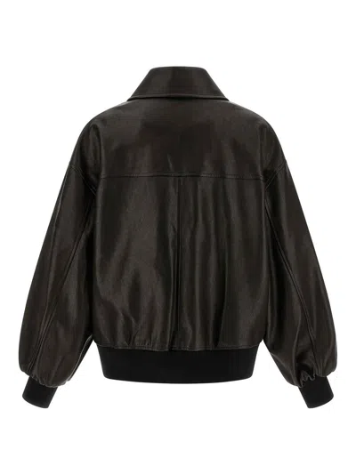 Khaite Womens Dark Brown Shelman Pointed-collar Leather Jacket Xs In Black