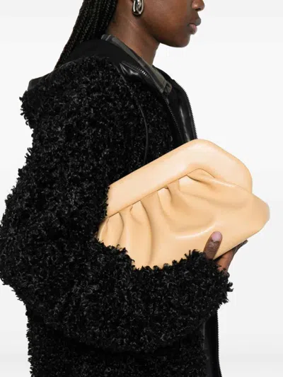 Themoirè Pleated Rectangular Clutch Adaptable Strap In Sand
