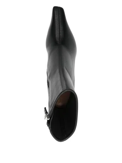 Amina Muaddi Jamie Nappa Leather Ankle Boots Stiletto In Black