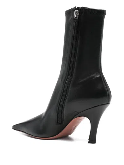 Amina Muaddi Jamie Nappa Leather Ankle Boots Stiletto In Black