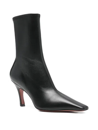 Amina Muaddi Jamie Nappa Leather Ankle Boots Stiletto In Black